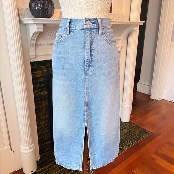 DENIM FORUM The '90s Halle Stretch Denim High Waisted Midi Skirt Size 28 - Picture 6 of 15